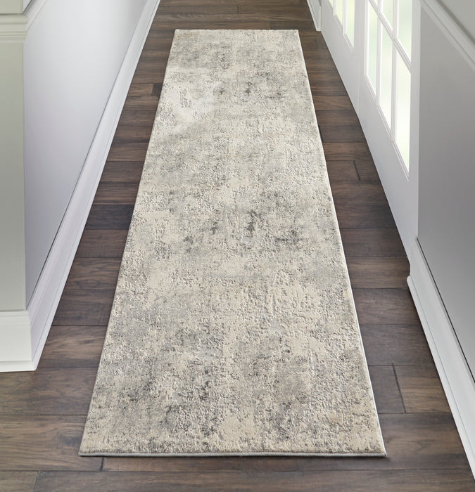 Nourison Rustic Textures RUS07 Ivory and Grey 8' Runner Hallway Rug