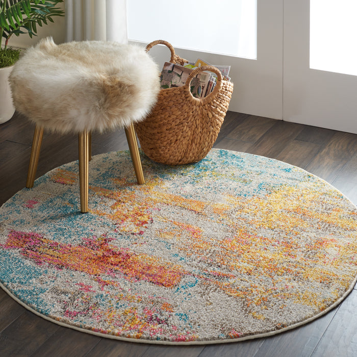 Nourison Celestial CES02 Multicolor 4' Round Abstract Area Rug