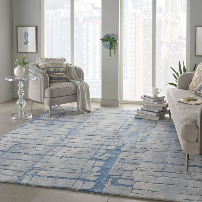 Nourison Symmetry SMM04 Blue and Grey 8'x10' Large Textured Rug