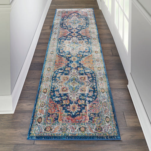 Nourison Ankara Global ANR11 Blue and Red Multicolor 6' Runner Textured Hallway Rug