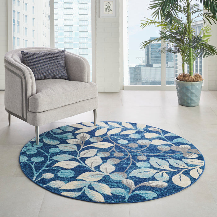 Nourison Tranquil TRA03 Navy Blue 5' Round Botanical Area Rug