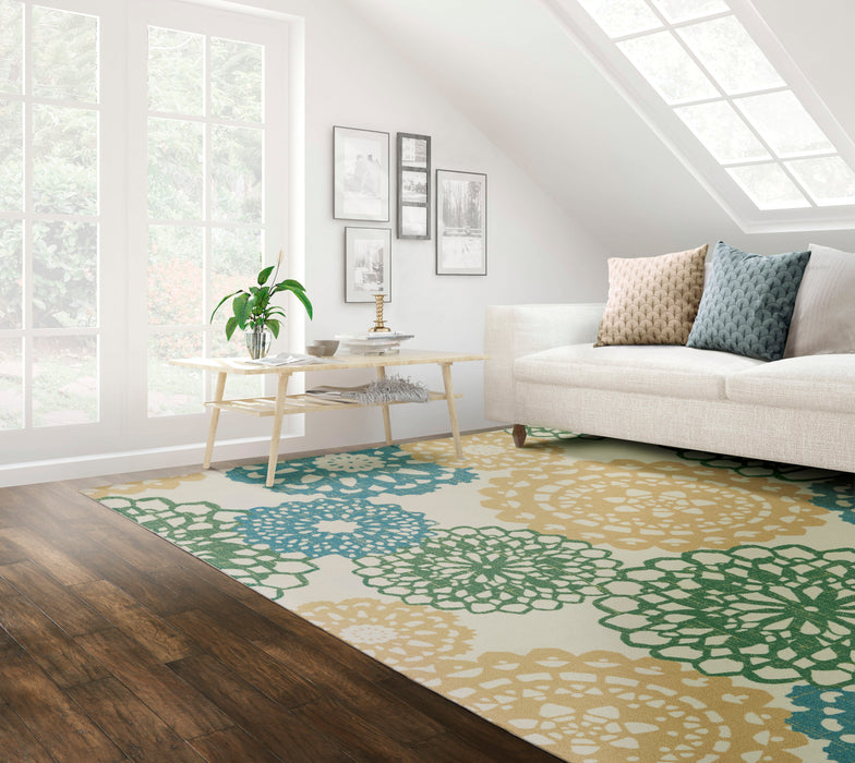 Waverly Sun N Shade SND72 Blue and Green 5'x8' Ornate Medallion Area Rug