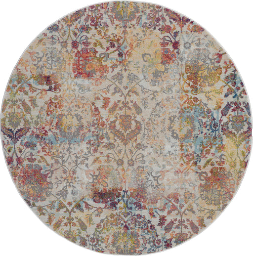 Nourison Ankara Global ANR06 White and Orange 6' Round French Country Area Rug
