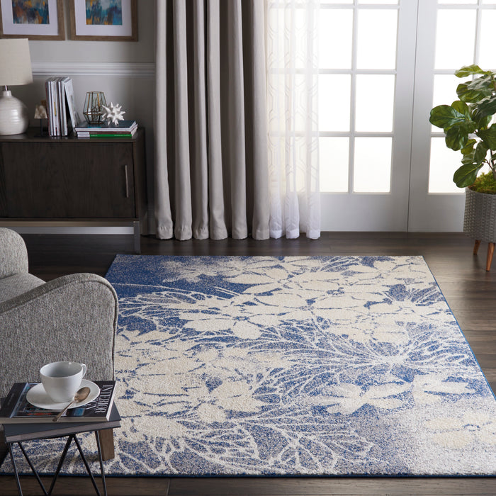 Nourison Tranquil TRA08 Navy Blue and Grey 5'x7' Ombre Floral Area Rug