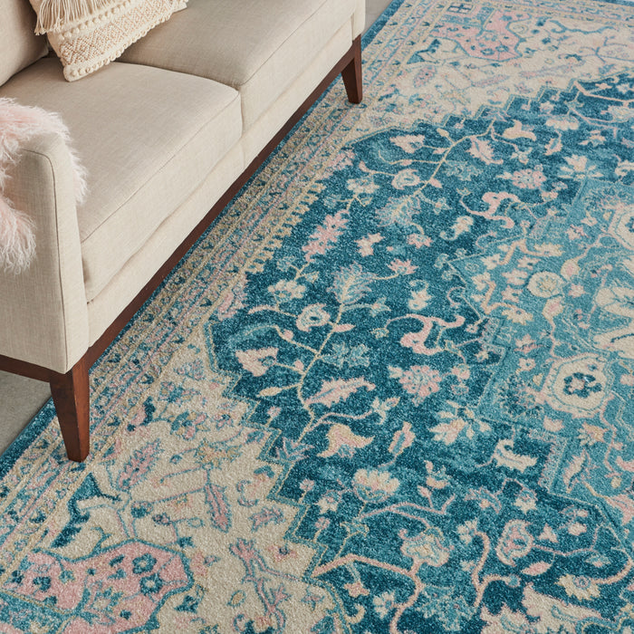 Nourison Tranquil TRA07 Turquoise Blue and White 9'x12' Oversized  Rug