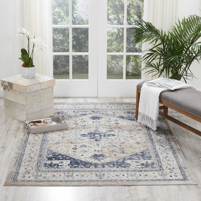 kathy ireland Home Malta MAI02 Beige and Blue 5'x8' Area Rug