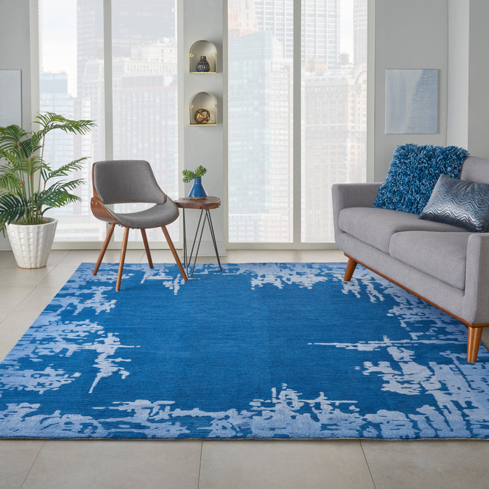 Nourison Symmetry SMM02 Navy Blue 9'x12' Oversized Textured Rug