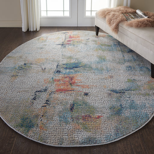 Nourison Ankara Global ANR09 White Multicolor 4' Round Abstract Area Rug