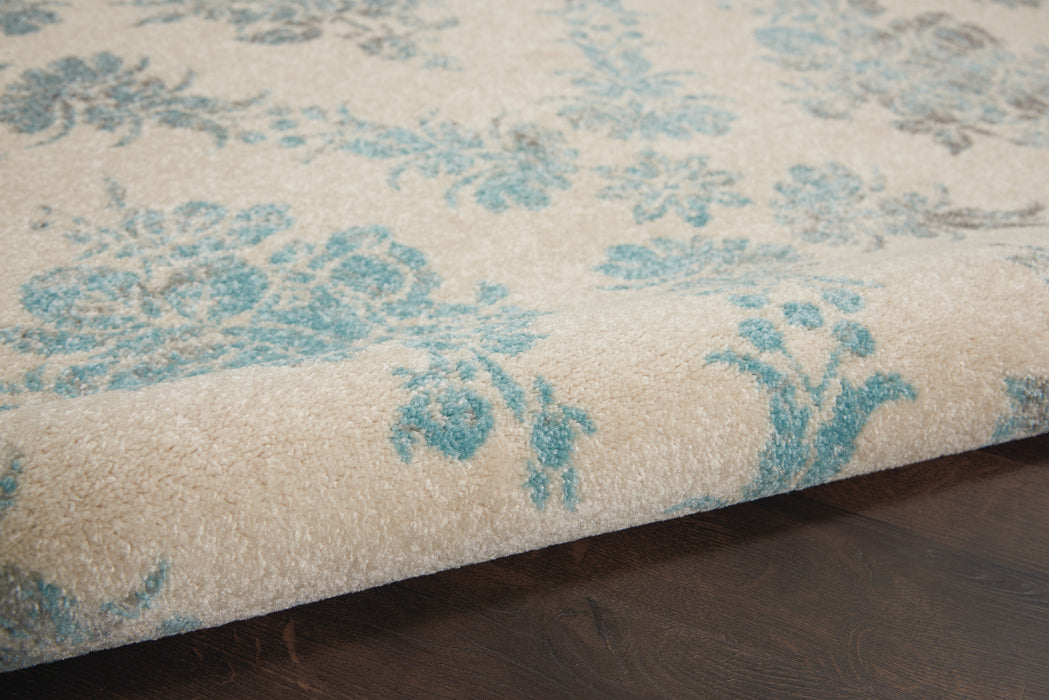 Nourison Tranquil TRA09 Turquoise and White 6'x9' Vintage Area Rug