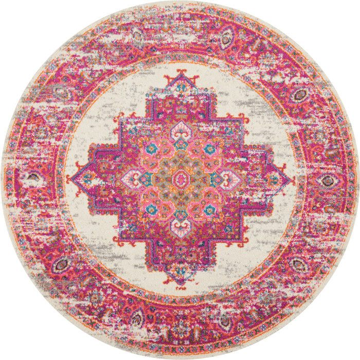 Nourison Passion PSN03 Pink and White 4' Round Vintage Area Rug