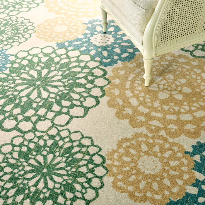 Waverly Sun N Shade SND72 Blue and Green 10'x13' Oversized Indoor-outdoor Rug