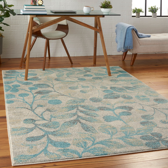 Nourison Tranquil TRA03 Turquoise and Beige 4'x6' Botanical Area Rug