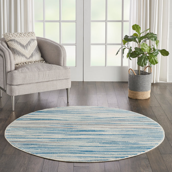 Nourison Jubilant JUB04 Teal Blue and White 5' Round Beach Area Rug