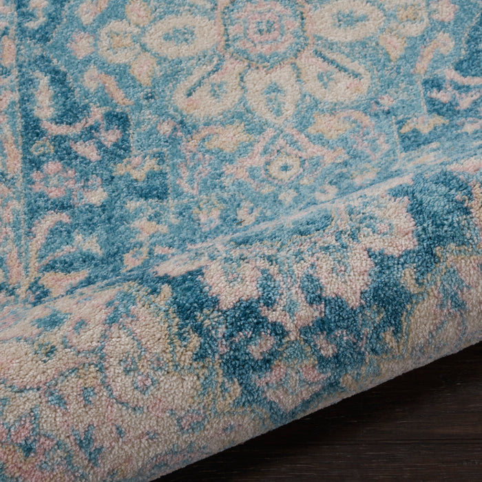 Nourison Tranquil TRA07 Turquoise Blue and White 7' Runner  Hallway Rug