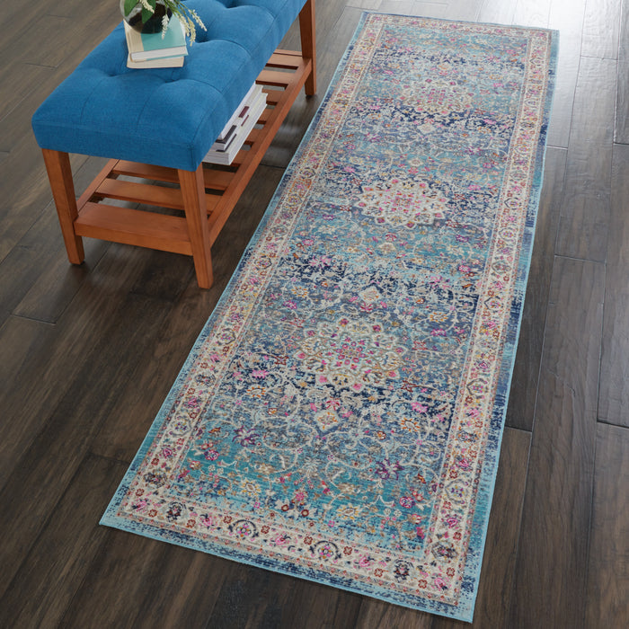 Nourison Vintage Kashan VKA01 Blue Multicolor 8' Runner  Hallway Rug