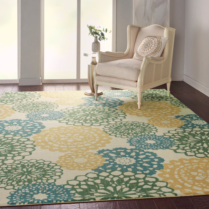 Waverly Sun N Shade SND72 Blue and Green 10'x13' Oversized Indoor-outdoor Rug