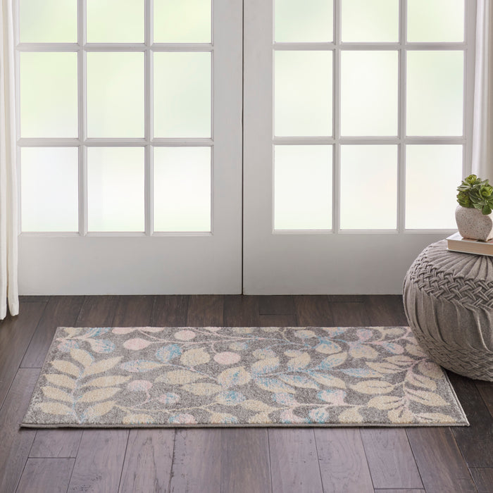 Nourison Tranquil 2'x4' Beige and Grey Botanical Small Rug