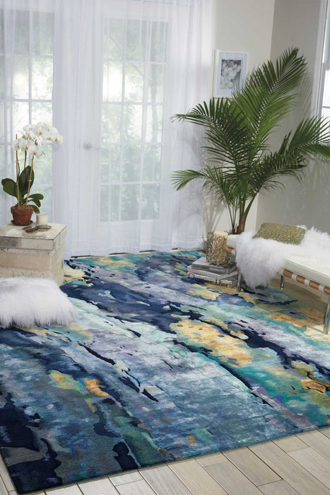 Nourison Prismatic PRS09 Blue and Gold 9'x12' Oversized Rug