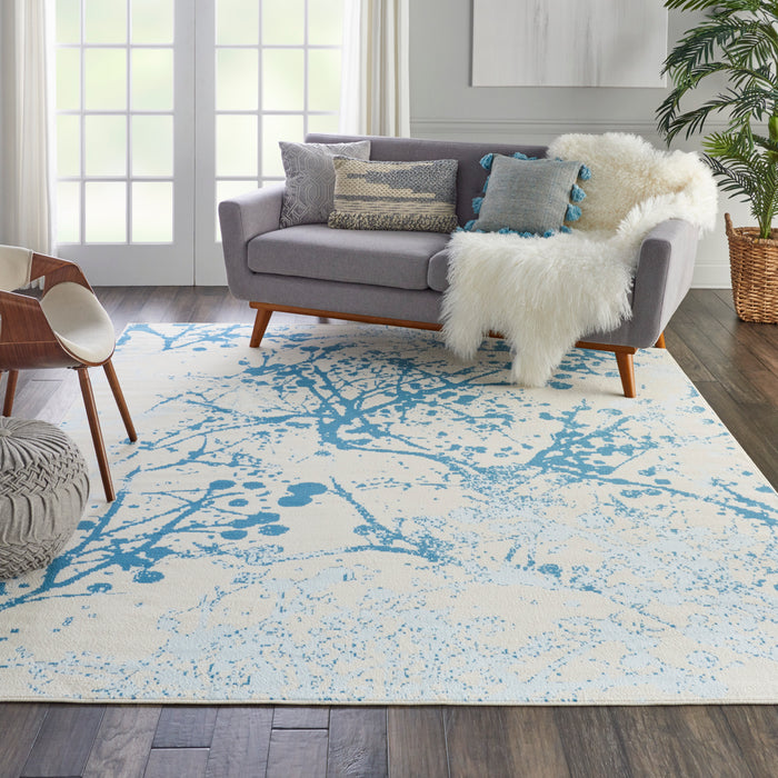 Nourison Jubilant JUB12 White and Blue 8'x10' Large Low-pile Rug