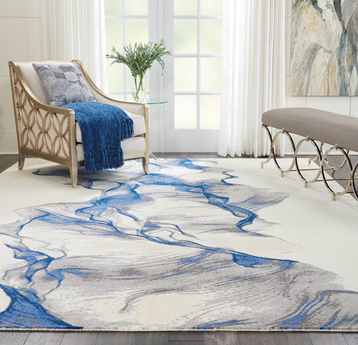 Nourison Twilight TWI27 Ivory and Blue 9'x12' Oversized Rug