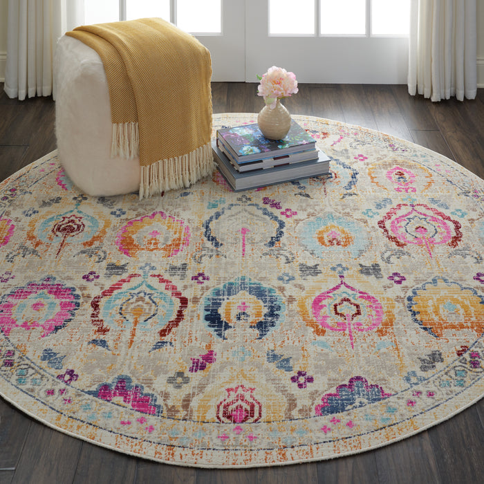 Nourison Vintage Kashan VKA04 Ivory Multicolor 6' Round Persian Area Rug