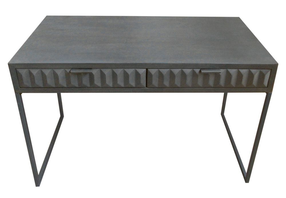 Spectrum 2-Drawer Solid Mango Wood Desk in Smoke Grey Finish w/ Gun Metal Finished Legs by Diamond Sofa
