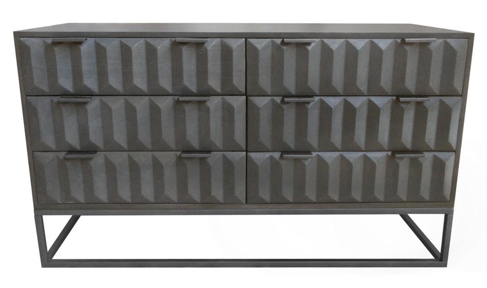 Spectrum 6-Drawer Solid Mango Wood Dresser in Smoke Grey Finish w/ Gun Metal Finished Legs by Diamond Sofa