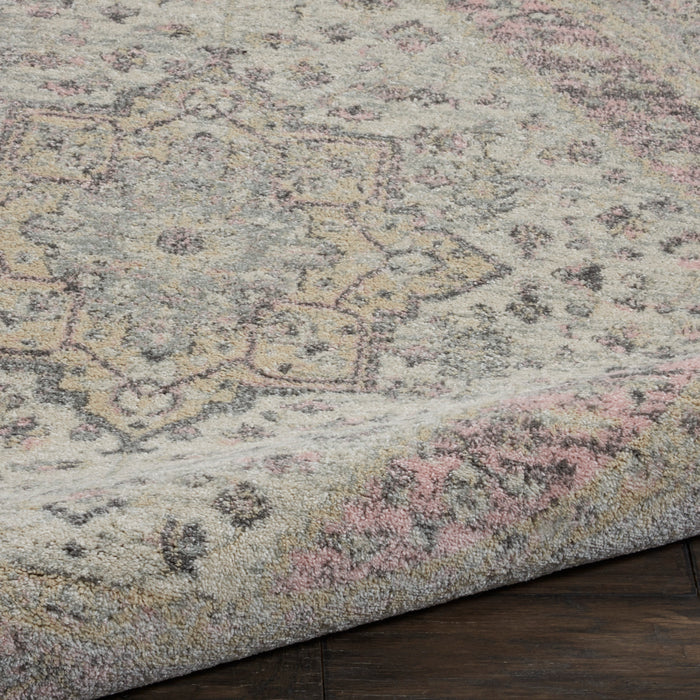 Nourison Tranquil TRA06 Pink and Beige 5' Round Kashan Area Rug