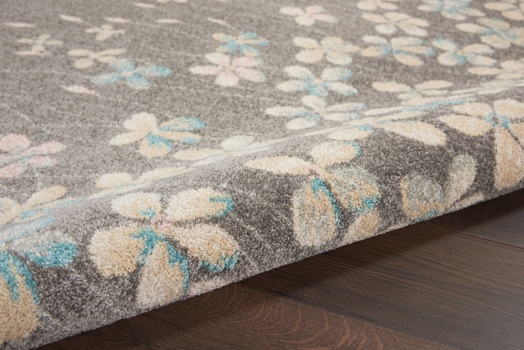 Nourison Tranquil TRA04 Grey 6'x9' Floral Area Rug