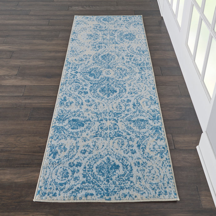Nourison Jubilant JUB05 Teal Blue 7' Runner Low-pile Hallway Rug