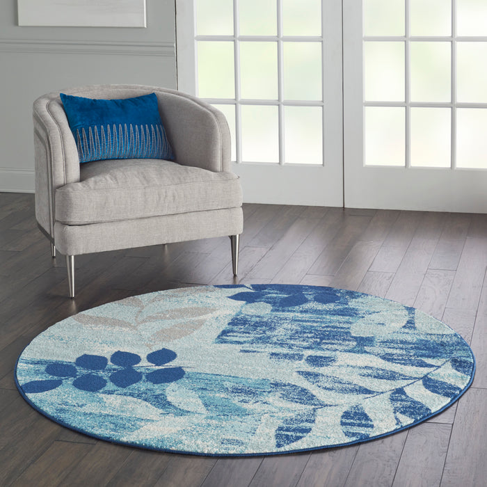 Nourison Tranquil TRA01 Navy Blue 5' Round Modern Area Rug