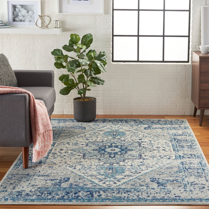 Nourison Tranquil TRA06 Navy Blue and White 6'x9' Persian Area Rug