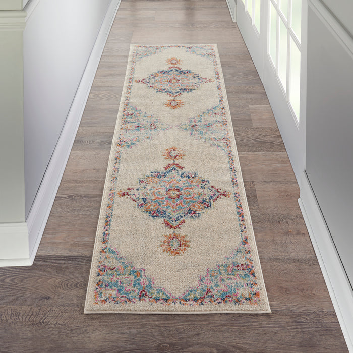 Nourison Passion 8' Runner Grey, Ivory, Multicolored  Bohemian   Area Rug