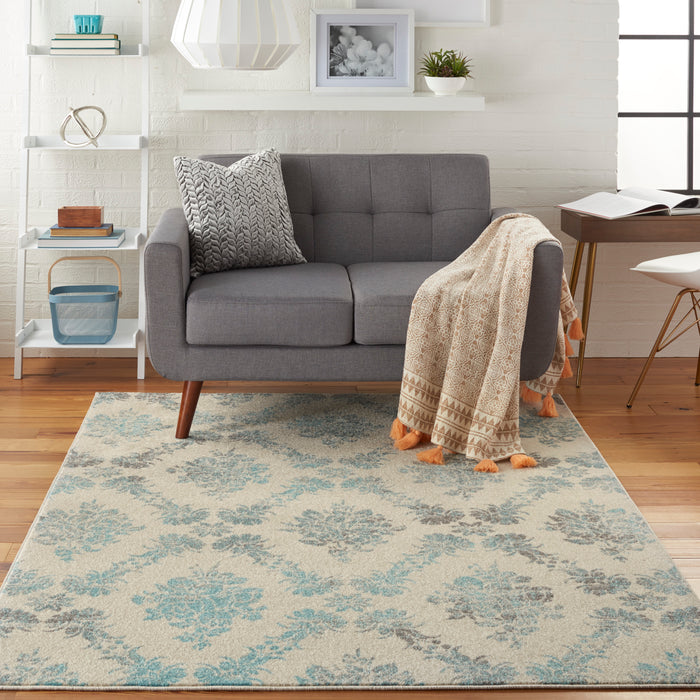 Nourison Tranquil TRA09 Turquoise and White 6'x9' Vintage Area Rug
