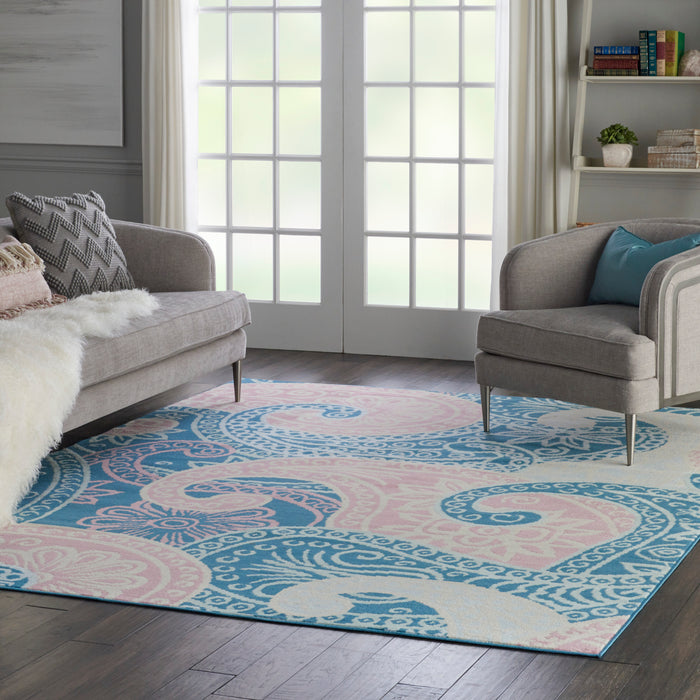 Nourison Jubilant JUB13 Pink and Blue 8'x10' Large Low-pile Rug