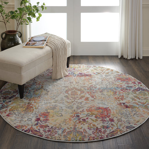 Nourison Ankara Global ANR06 White and Orange 6' Round French Country Area Rug