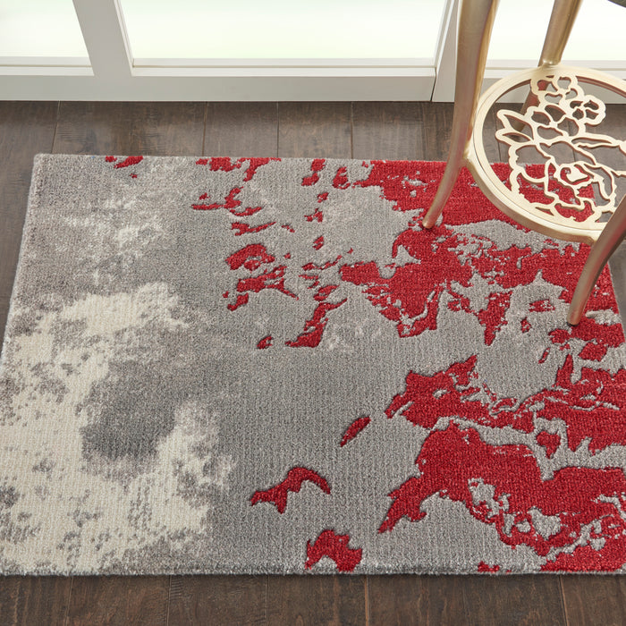Nourison Twilight 2'x3' Grey and Red Abstract Area Rug