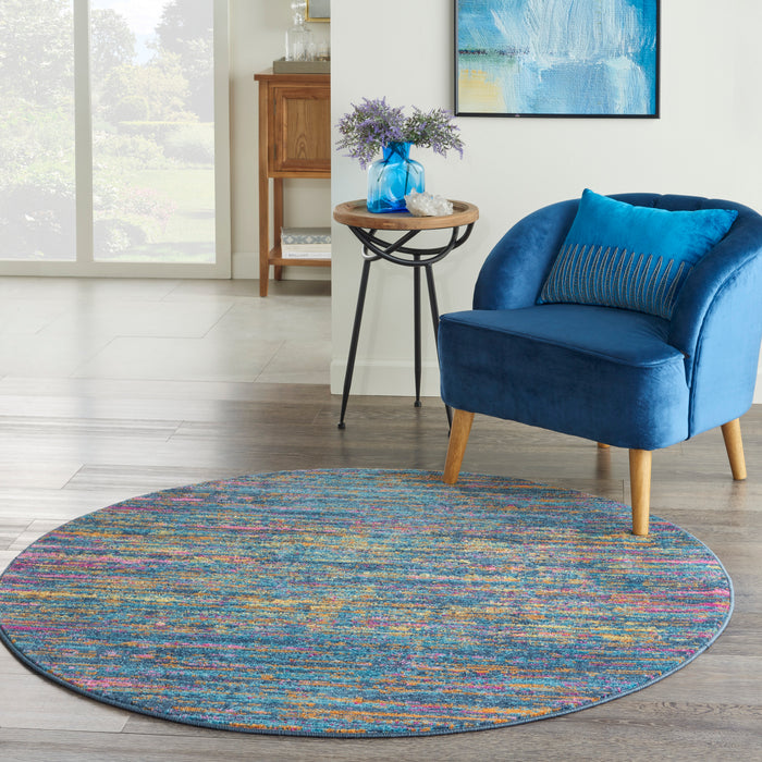 Nourison Passion 4' Round Blue Multicolor   Area Rug