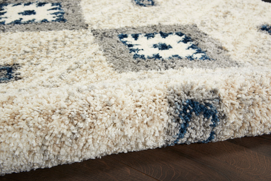 Nourison Oslo Shag OSL03 9'x12' Oversized Ivory and Blue Scandinavian Shag Rug