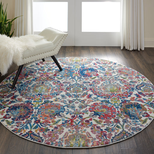 Nourison Ankara Global ANR06 Blue and Ivory 4' Round French Country Area Rug