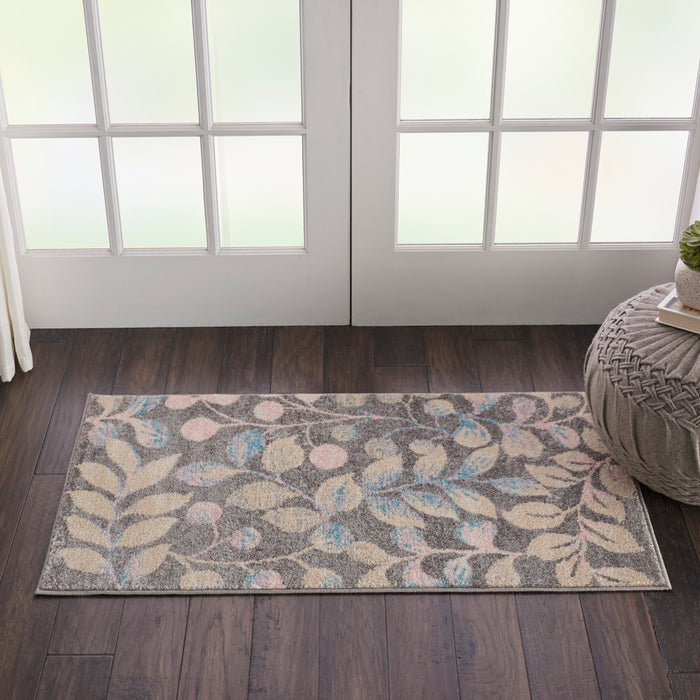 Nourison Tranquil 2'x4' Beige and Grey Botanical Small Rug