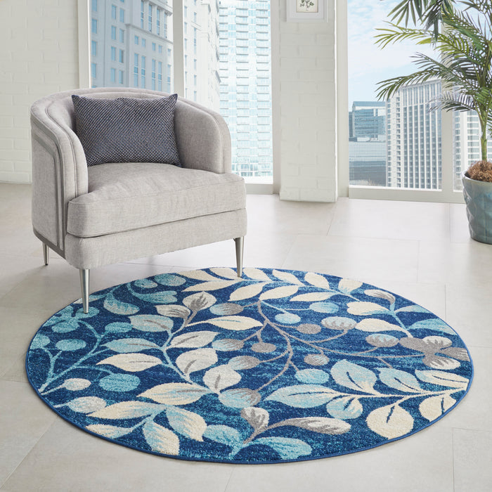 Nourison Tranquil TRA03 Navy Blue 5' Round Botanical Area Rug