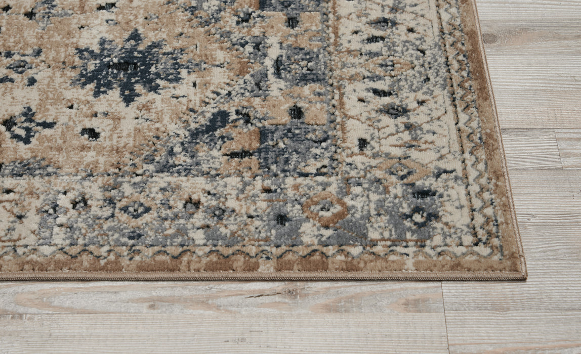 kathy ireland Home Malta MAI02 Beige and Blue 8' Runner Hallway Rug