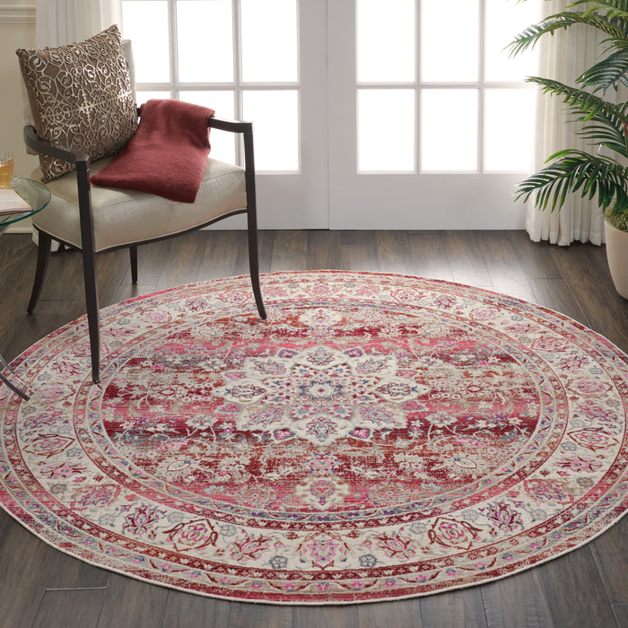 Nourison Vintage Kashan VKA01 Burgundy Multicolor 6' Round Oushak Area Rug