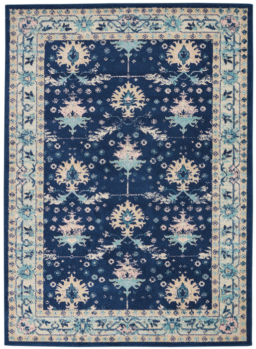 Nourison Tranquil TRA10 Navy Blue 5'x7' Bordered Oriental Area Rug