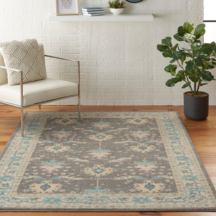 Nourison Tranquil TRA10 Pink and Grey 6'x9' Bordered Oriental Area Rug