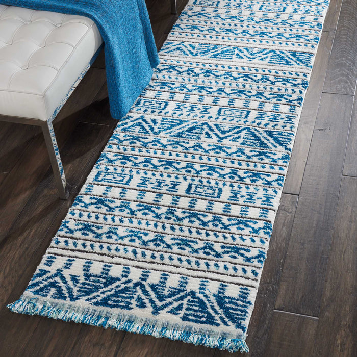 Nourison Kamala DS503 Blue and White 8' Runner Hallway Rug