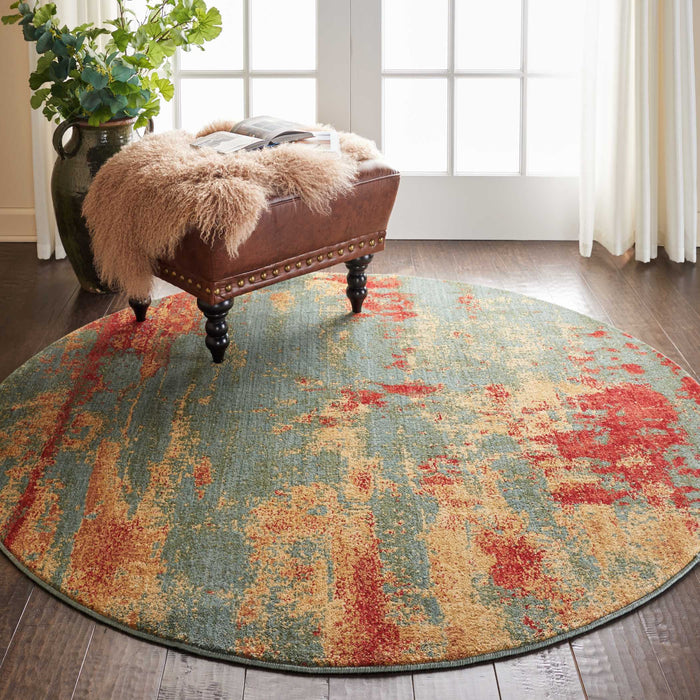 Nourison Somerset ST91 Teal Multicolor 6' Round Colorful Area Rug