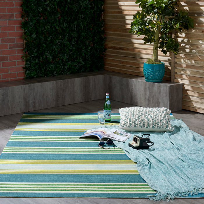 Waverly Sun N Shade SND71 Blue and Green 5'x8' Striped Area Rug
