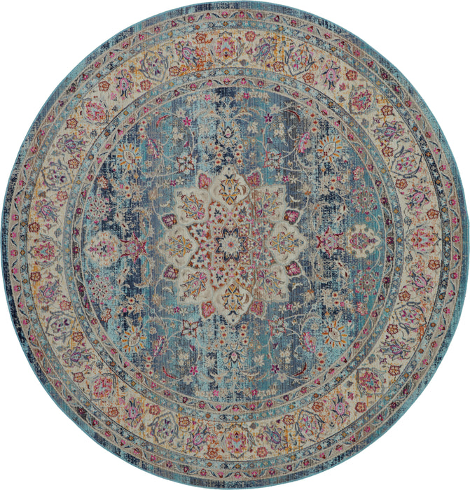 Nourison Vintage Kashan VKA01 Blue Multicolor 4' Round Oushak Area Rug